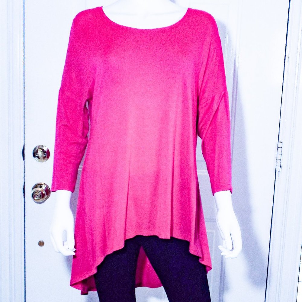 AZULES PINK SCOOP NECK 3/4 SLEEVE HI-LOW TUNIC - MEDIUM